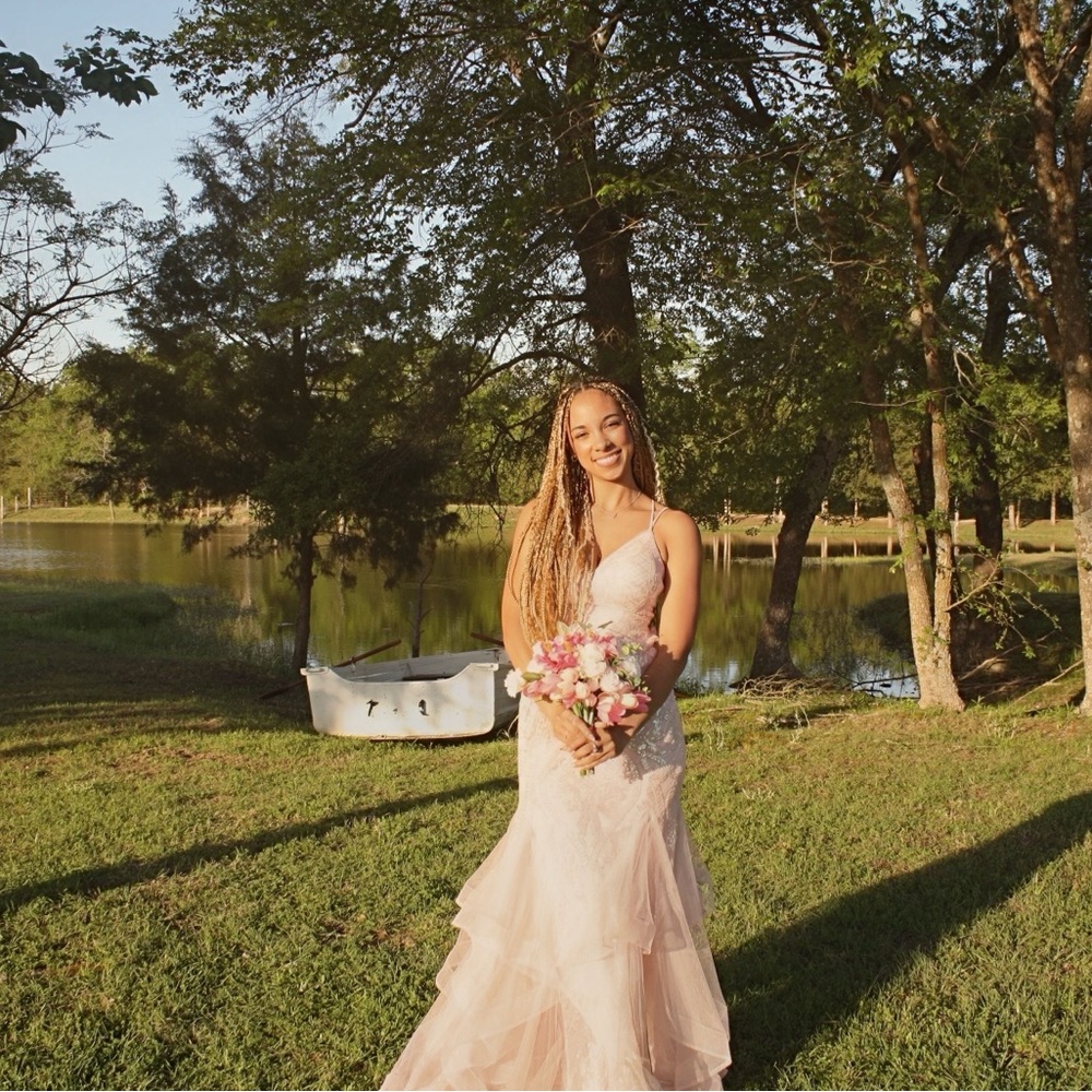 Windsor Blush Pink Lace Prom Gown